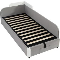 OKWISH Cama infantil gris y blanco de terciopelo con almacenaje 90x200 cm