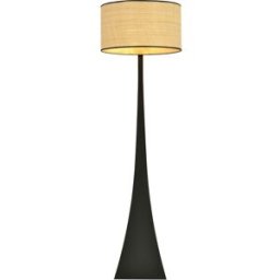 Wonderlamp Lámpara de pie natural con estructura negra y pantalla de ratán