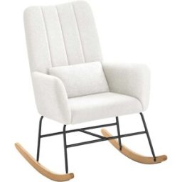 SONGMICS HOME Silla mecedora reclinable con reposabrazos de color blanco crema