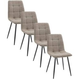 Home Heavenly Pack de 4 sillas de comedor en tela beige tostado y patas metal negro
