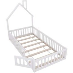 OKWISH Cama infantil blanca de pino con chimenea 90x200 cm