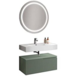 AQA DESIGN Mueble de baño 3 piezas en mdf blanco brillo/verde salvia
