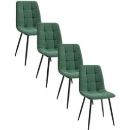 Home Heavenly Pack de 4 sillas de comedor en tela verde oscuro y patas metal negro