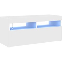 Maison Chic Mueble tv con luces led madera blanco 90x35x40 cm