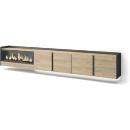 Skraut home Mueble tv efecto madera roble negro 315x35x50cm chimenea efecto fuego