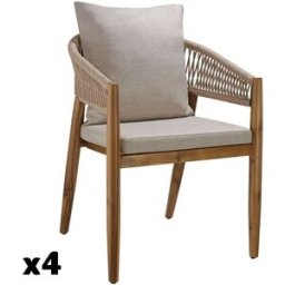 Tectake 4 sillas de jardín, madera maciza de acacia, 85x45x60cm, arena
