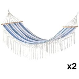 NIYLO Conjunto de 2 hamacas de rayas de algodón azul 200x100x5 cm