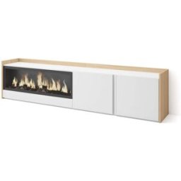 Skraut home Mueble tv efecto madera blanco roble 212x35x50cm chimenea efecto fuego