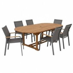 Axi Conjunto de jardín - 6 personas - mesa ovalada - teca - antracita