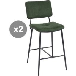 Meubles Cosy Conjunto de 2 taburetes de bar industriales tela poliéster verde