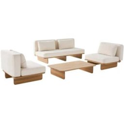 sweeek Conjunto de jardín de madera de acacia, 4 plazas, beige