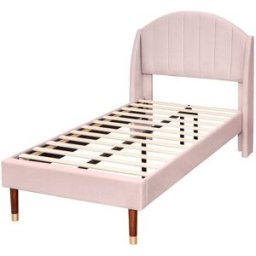 MODFU Cama infantil de terciopelo rosa 90 x 200 cm con somier