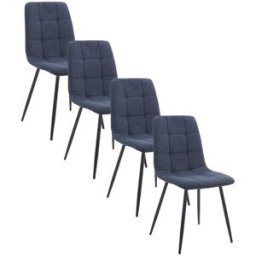 Home Heavenly Pack de 4 sillas de comedor en tela azul y patas metal negro