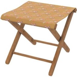 Vent de Bohème Taburete plegable de eucalipto y tela outdoor diseño de pájaros tabaco