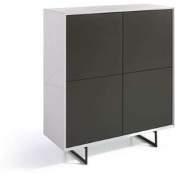 Pondecor Aparador Tiber patas metálicas negro mate y mueble en MDF gris/blanco