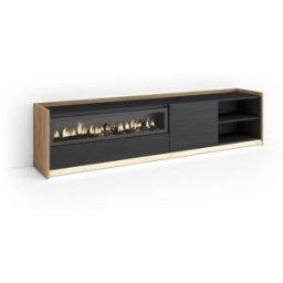 Skraut home Mueble tv efecto madera negro roble 207x37x50cm chimenea efecto fuego