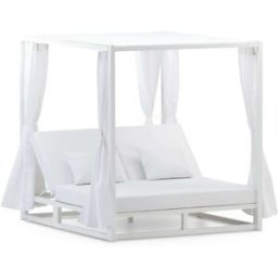 Defora Home Cama balinesa aluminio color blanco cojín blanco