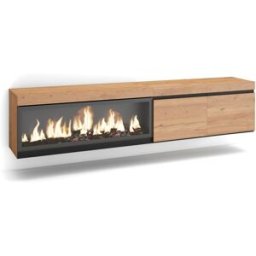 Skraut home Mueble tv efecto madera roble 208x35x45cm chimenea efecto fuego
