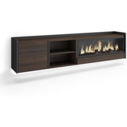 Skraut home Mueble tv efecto madera roble negro 212x35x50cm chimenea efecto fuego