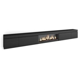 Skraut home Mueble tv efecto madera negro 368x35x45cm chimenea efecto fuego