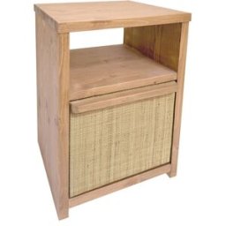 NATYAL Mesita de noche de madera tonos claros con cajón de rafia natural 40cm