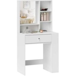 OKWISH Tocador blanco de madera con espejo y cajón 70x40x137 cm