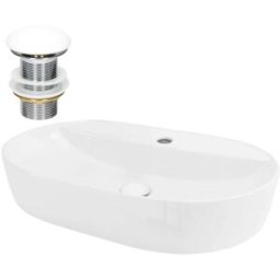 ML-Design Lavabo ovalado blanco cerámico con desagüe a juego
