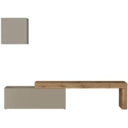 Whous Conjunto de mueble TV 180/290 cm efecto madera color topo mate / roble