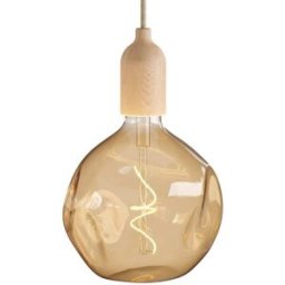 Creative Lámpara de techo con cable textil y acabado en madera natural