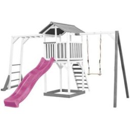 Axi Parque infantil con tobogán morado, columpio, madera, blanco/gris