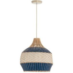 ELS BANYS Lámpara de techo Rocky de mimbre natural blanco y azul Ø40 cm