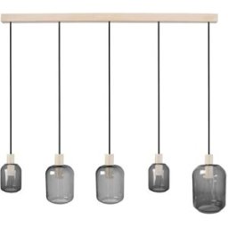 Tosel Lámpara de techo barra madera natural pantalla ahumado