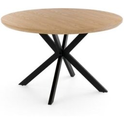 Konte.Design Mesa redonda de roble chapado con patas en forma de x, ø 120 cm