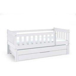 Furnlux Cama individual infantil de madera maciza de pino color blanco 80x160
