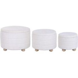 NIYLO Conjunto de 3 reposapiés con almacenaje de poliéster beige 62x62x43 cm