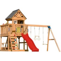 Axi Parque infantil con columpio doble, tobogán rojo y trapecio