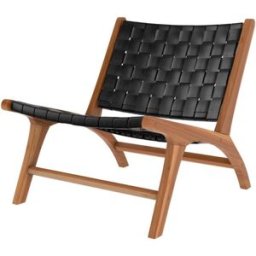 Maison Pavane Sillón de teca y cuero tejido negro