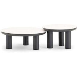 Defora Home Set de 2 mesas bajas jardin D60.D80 sobre imitacion piedra antracita
