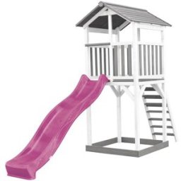 Axi Parque infantil con tobogán morado, arenero, madera, blanco/gris