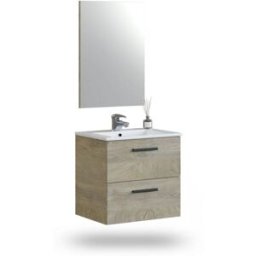 duehome Mueble de baño con espejo sense 2 cajones 60, roble