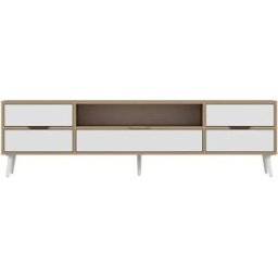 Venprodin Mueble de tv elina con almacenamiento color blanco
