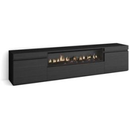 Skraut home Mueble tv efecto madera negro 200x35x45cm chimenea efecto fuego
