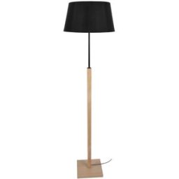Tosel Lámpara de pie columna madera natural metal pantalla negro