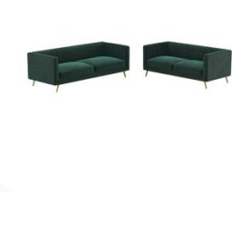 Maison Pavane Conjunto de sofás de terciopelo verde de 5 plazas