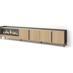 Skraut home Mueble tv efecto madera roble y negro 315x35x61 chimenea efecto fuego