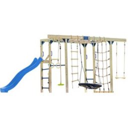 Axi Parque infantil de madera marrón con tobogán azul