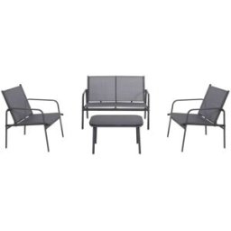 Drawer Conjunto de jardín: 1 sofá, 2 sillones, 1 mesa baja de metal - gris os