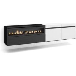 Skraut home Mueble tv efecto madera blanco y negro 200x35x45 chimenea efecto fuego