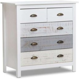 duehome Cómoda de 5 cajones efecto envejecido 79x80 cm blanco vintage colors
