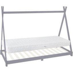 ML-Design Cama infantil tipi 90x200x16cm gris con colchón y tejado de tienda